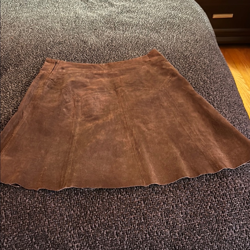 Brown Suede A-Line Skirt